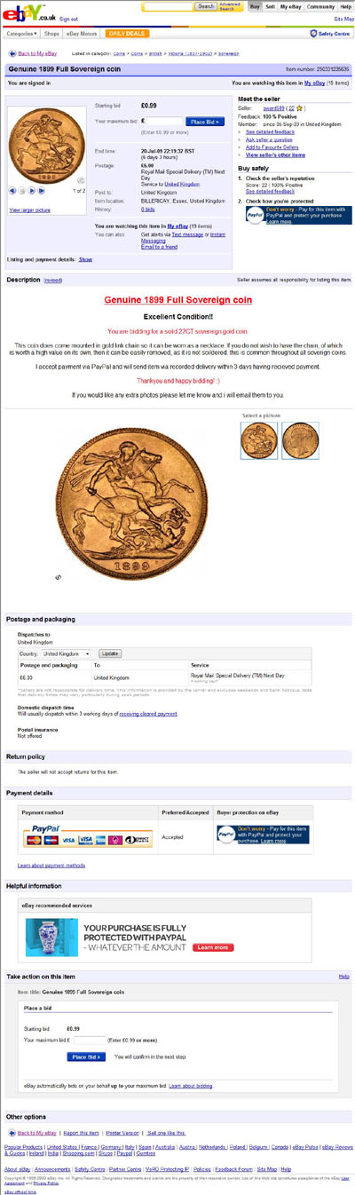 sward589 eBay Listings Using Images of Two Different Sovereigns